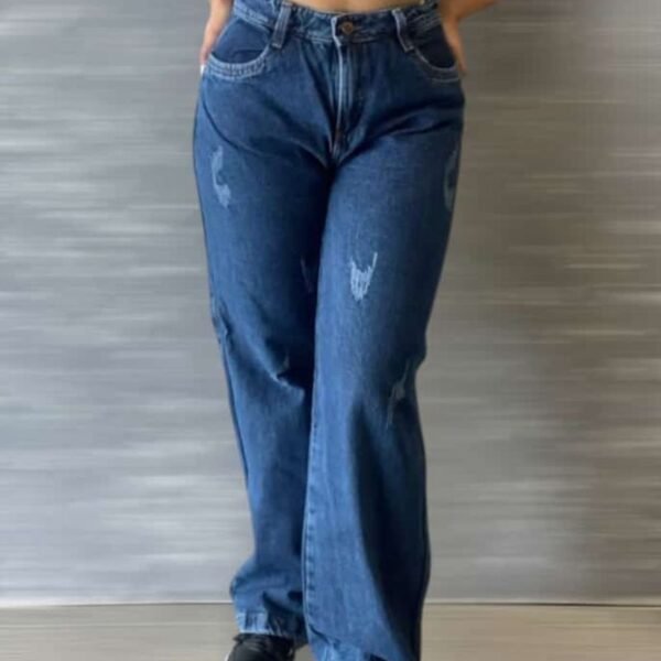 Jeans Anchos con Desgaste para Mujer