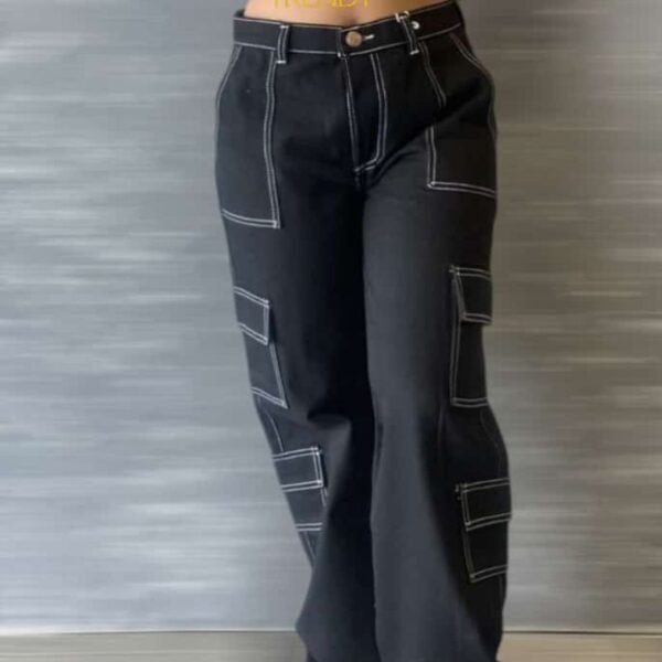Jeans Cargo con Costuras Blancas